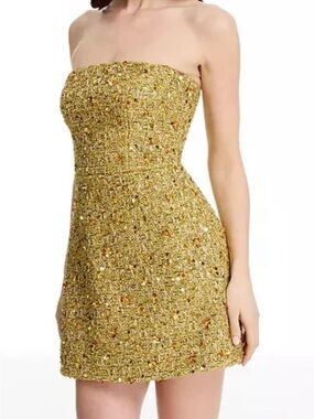 Dress the Population Strapless Gold Mini Dress